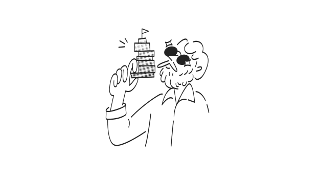 drawn person show casing his branding strategy services through a castle