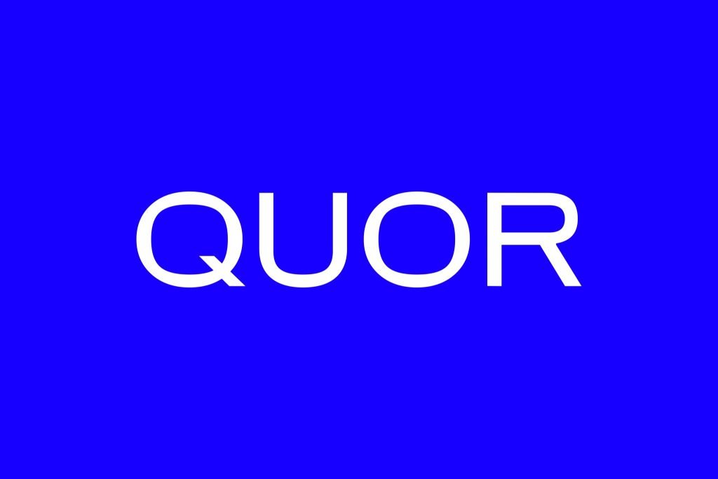 Quor visual identity logo on blue