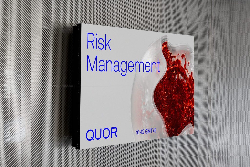 Quor visual identity sign in building
